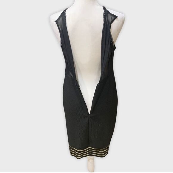 Topshop Black Dress Textured Keyhole back mesh detail Bodycon Sz 10 - Picture 8 of 13